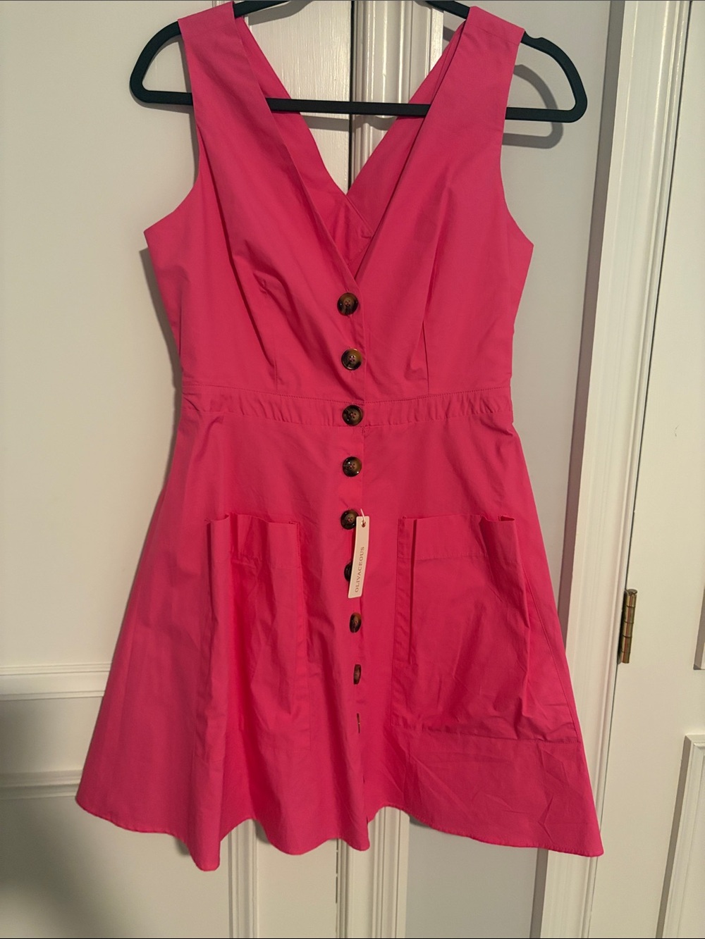 Olivaceous Hot Pink Sleeveless Button-Front A-Line Dress